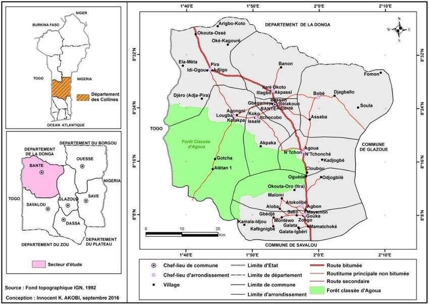 la carte de la commune de Bantè